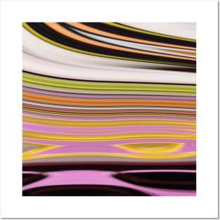 1980s trendy abstract black white yellow green pink stripe Posters and Art